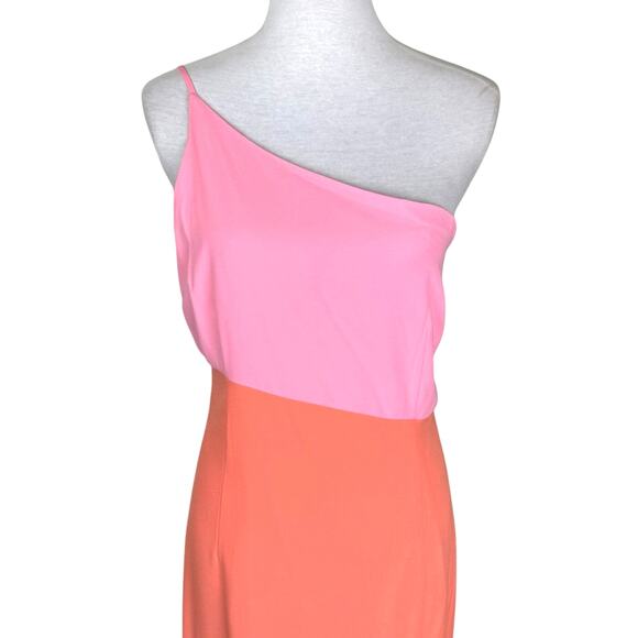 Petal + Pup NWT Xiomar Pink Orange Colorblock One Shoulder Side Slit Midi Dress - Picture 4 of 12